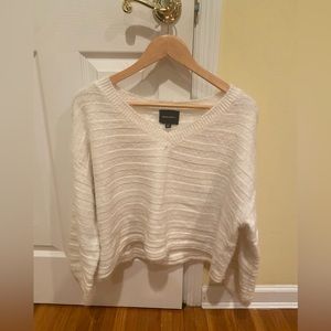 Cotton Candy LA Fuzzy White V Neck Sweater
